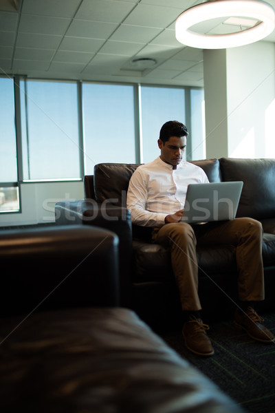 [[stock_photo]]: Affaires · utilisant · un · ordinateur · portable · canapé · bureau · sérieux · séance