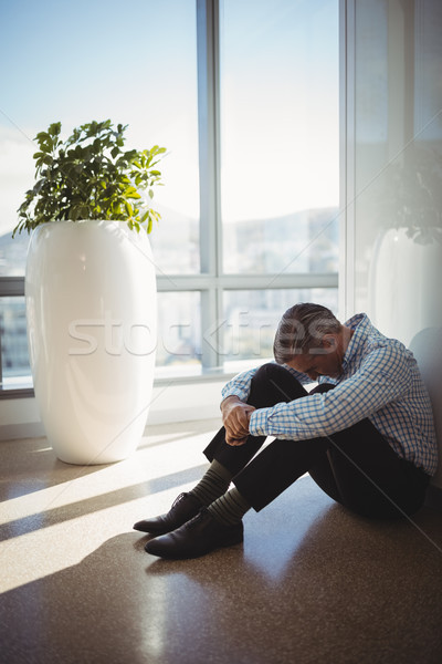 Foto stock: Triste · executivo · sessão · piso · escritório · verão