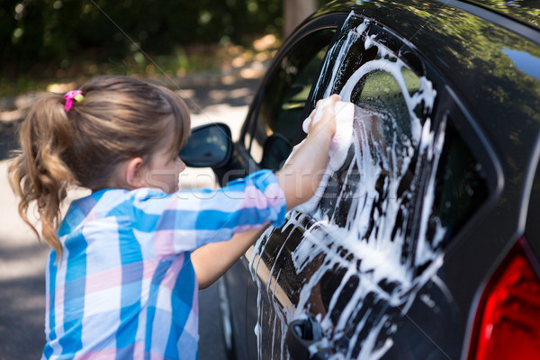 Foto stock: Lavado · coche · agua · nino