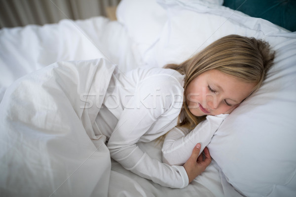 Stockfoto: Meisje · slapen · bed · slaapkamer · home · liefde