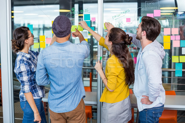 Executives discussing over sticky notes on glass wall Stock photo © wavebreak_media