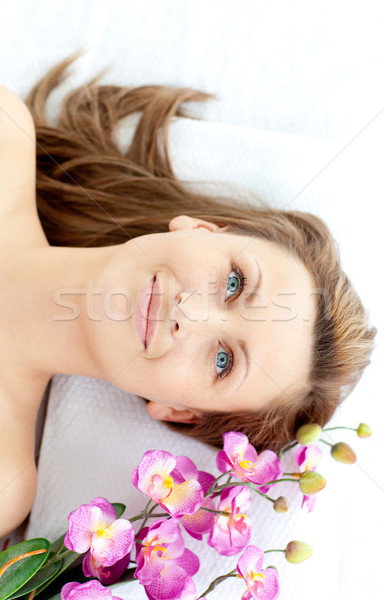 Imagine de stoc: Femeie · frumoasa · masaj · tabel · flori · spa