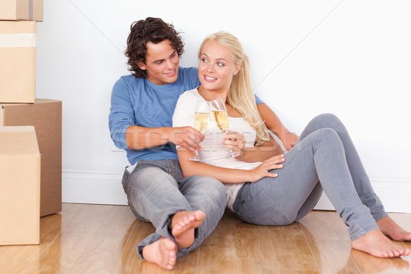 Foto stock: Pareja · sesión · piso · mujer · hombre