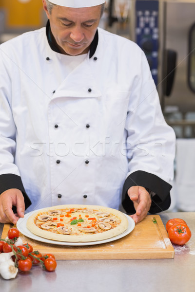 повар гриб пиццы кухне счастливым отель Сток-фото © wavebreak_media