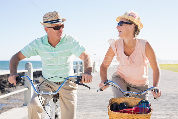 Stock foto: Glücklich · Paar · Fahrrad · Pier