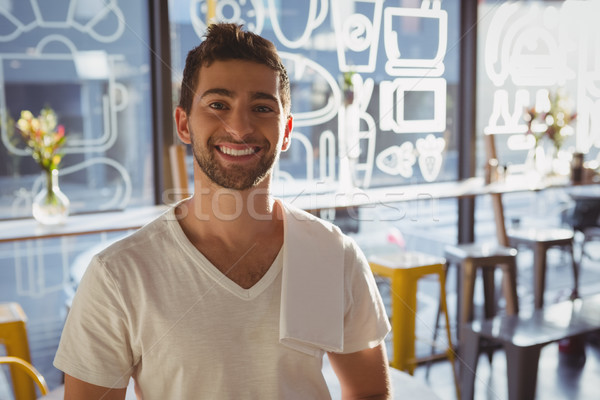 Stockfoto: Portret · gelukkig · De · ober · cafe · jonge