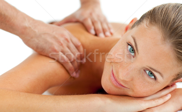 Foto stock: Mujer · sonriente · masaje · spa · centro · manos