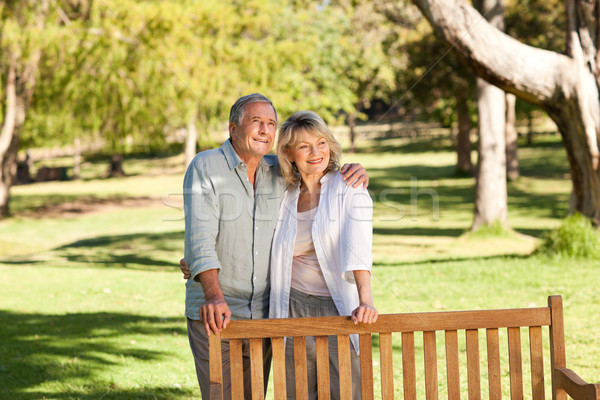 Portrait of a lovely couple behind the bench Stock photo © wavebreak_media