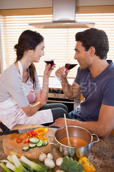 Portrait charmant couple verre vin cuisson Photo stock © wavebreak_media