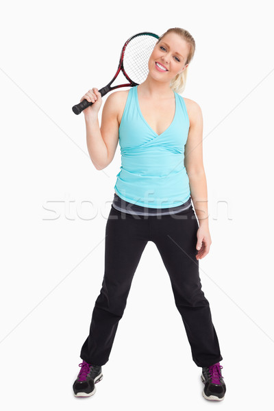 Kadın ayakta tenis raketi beyaz spor tenis Stok fotoğraf © wavebreak_media
