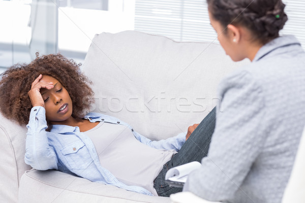 Stock fotó: Nő · kanapé · problémák · szomorú · beszél · fekete