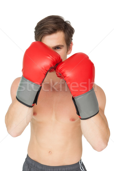 Hombre rojo guantes de boxeo guardia posición Foto stock © wavebreak_media