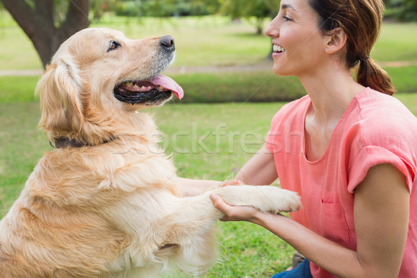 Bastante morena jugando perro parque Foto stock © wavebreak_media