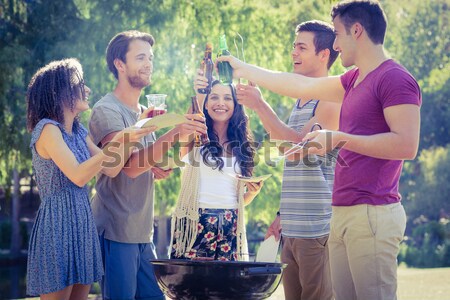 Stockfoto: Gelukkig · vrienden · park · barbecue · vrouw
