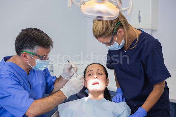 Foto d'archivio: Dentista · infermiera · paura · paziente · dental