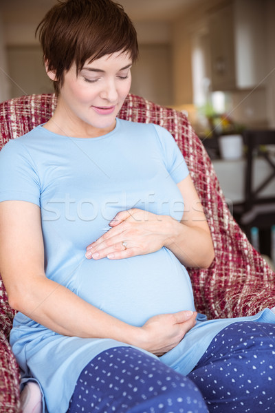 Terhes nő tart dudorodás otthon nappali ház Stock fotó © wavebreak_media