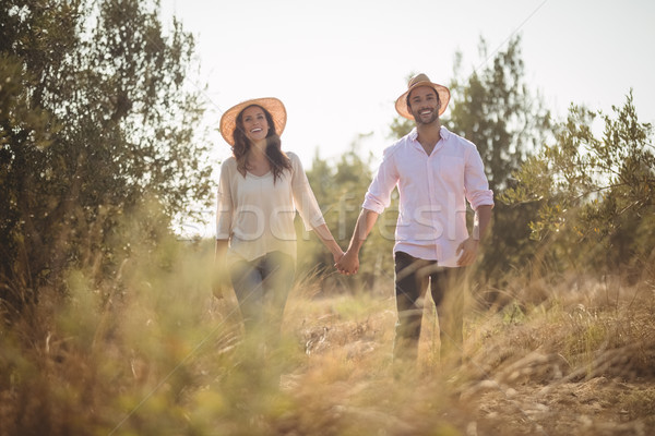 Sorridente de mãos dadas fazenda em pé campo Foto stock © wavebreak_media