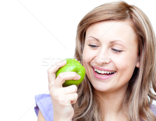 Feliz mujer manzana blanco alimentos Foto stock © wavebreak_media