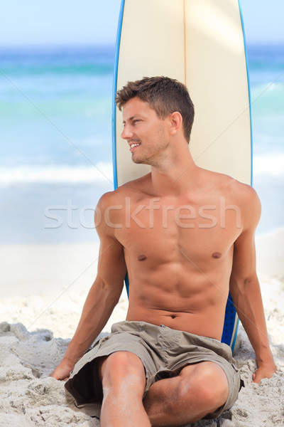 Foto stock: Hombre · guapo · tabla · de · surf · agua · deporte · naturaleza · mar