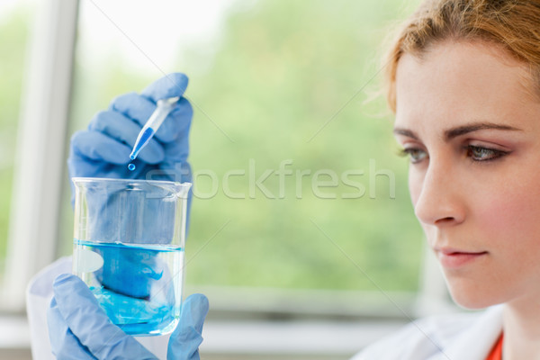 Sevimli bilim adamı sıvı deney şişesi laboratuvar kadın Stok fotoğraf © wavebreak_media