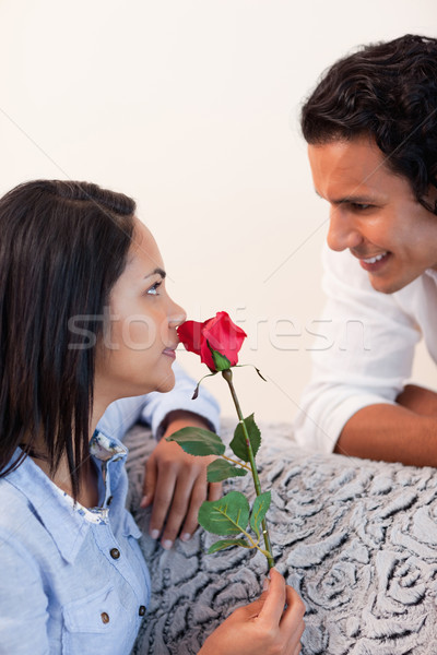 Young female got a rose from her boyfriend for valentines day Stock photo © wavebreak_media