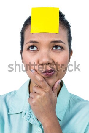 Frustriert Geschäftsfrau Haftnotiz Stirn blau Stock foto © wavebreak_media