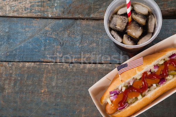 Stock photo: Hot dog and cold drink on with 4th july theme