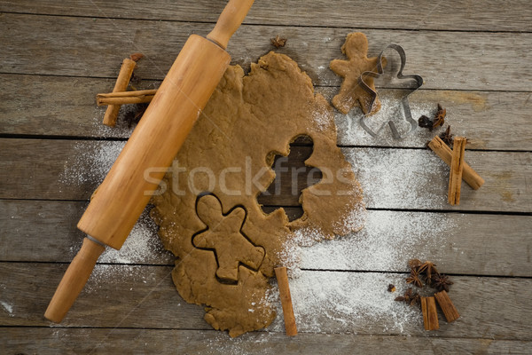 Widoku ciasto wałkiem drewniany stół drewna kuchnia Zdjęcia stock © wavebreak_media
