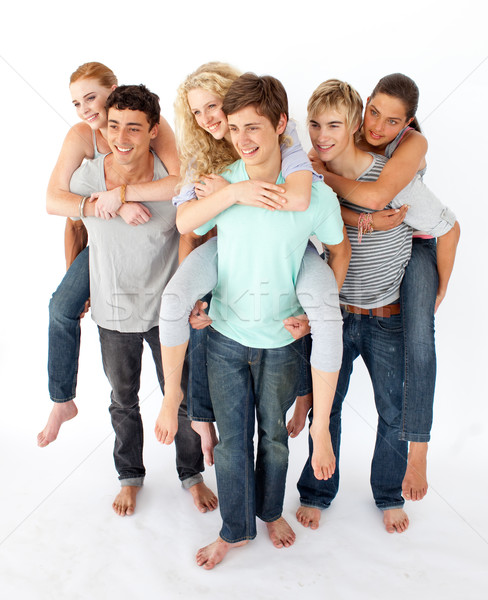 青少年 朋友 搭載 三 快樂 情侶 商業照片 © wavebreak_media