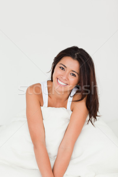 女子 坐在 床 臥室 家 年輕 商業照片 © wavebreak_media