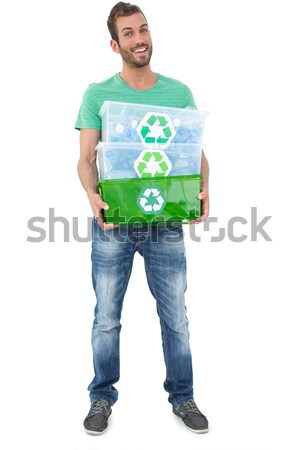 Zdjęcia stock: Portret · uśmiechnięty · młody · człowiek · recyklingu · podpisania