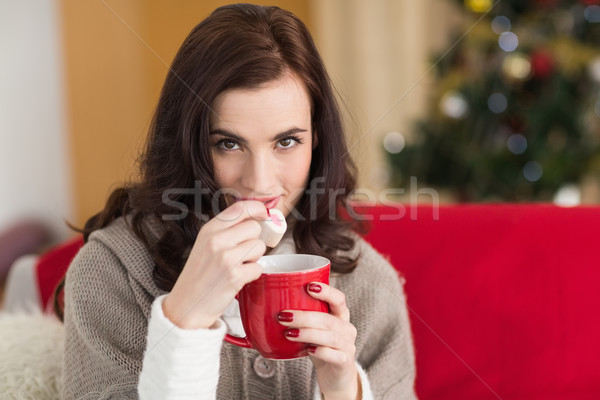 Brunette mug manger guimauve Noël [[stock_photo]] © wavebreak_media