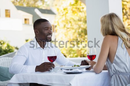 [[stock_photo]]: Homme · offrant · bague · de · fiançailles · étonné · femme · restaurant