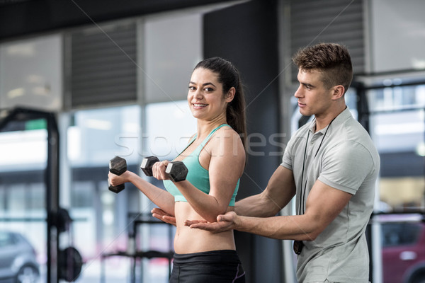 мужчины тренер женщину гантели crossfit Сток-фото © wavebreak_media