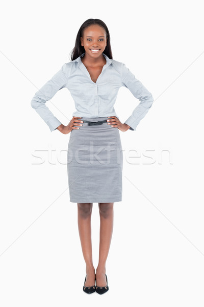 Stockfoto: Portret · gelukkig · zakenvrouw · witte · kantoor · lichaam