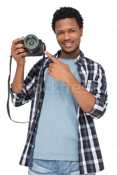 Portrait heureux homme pointant caméra blanche [[stock_photo]] © wavebreak_media