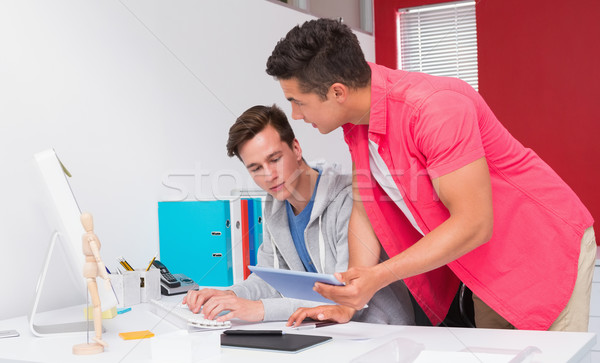 Stockfoto: Studenten · tablet · samen · college · school