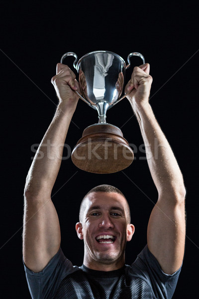 Foto stock: Retrato · bem · sucedido · rugby · jogador · troféu