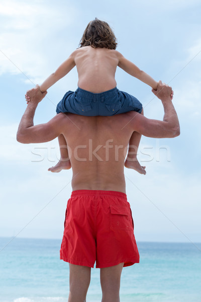 Vue arrière homme fils épaule plage [[stock_photo]] © wavebreak_media