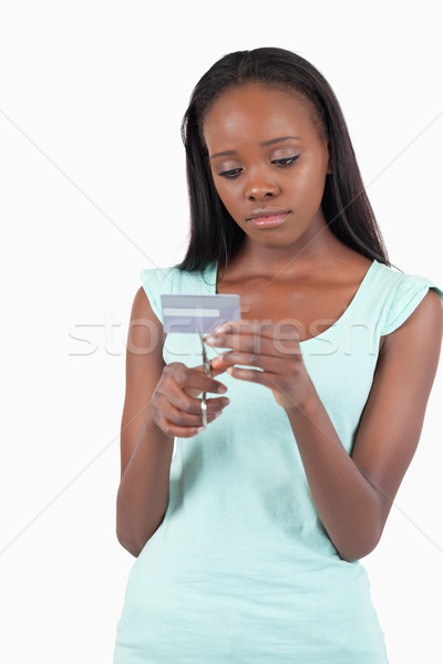 Szomorú nő hitelkártya fehér háttér pénzügy Stock fotó © wavebreak_media
