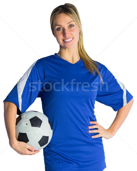 Stock photo: Pretty football fan in blue jersey