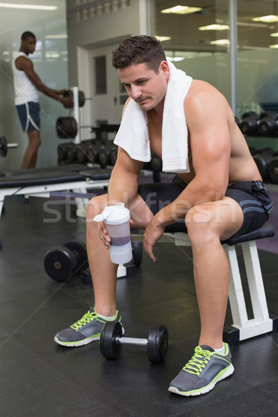 Foto stock: Sin · camisa · proteína · beber · sesión