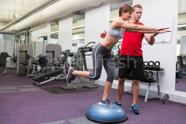 Personal trainer müşteri top spor salonu mutlu spor Stok fotoğraf © wavebreak_media