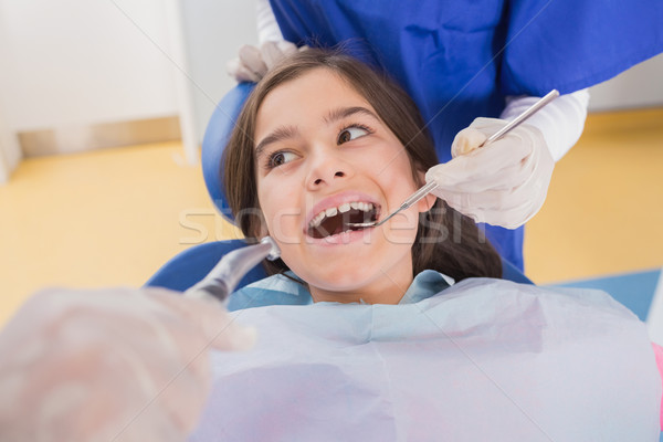 Foto stock: Dentista · dentales · ayudante · examinar · jóvenes · paciente