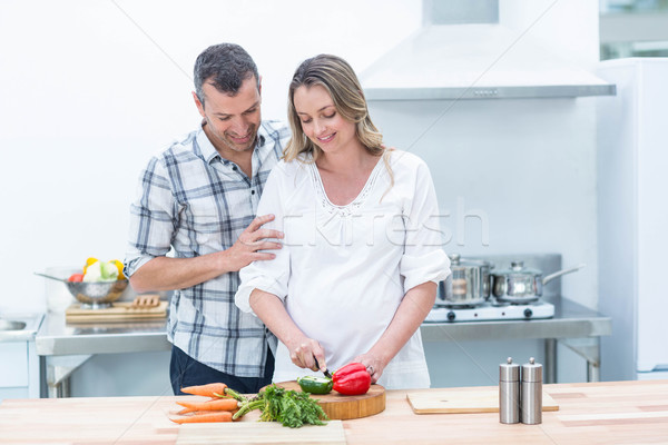 Stockfoto: Zwangere · vrouw · drukke · keuken · groenten · vrouw