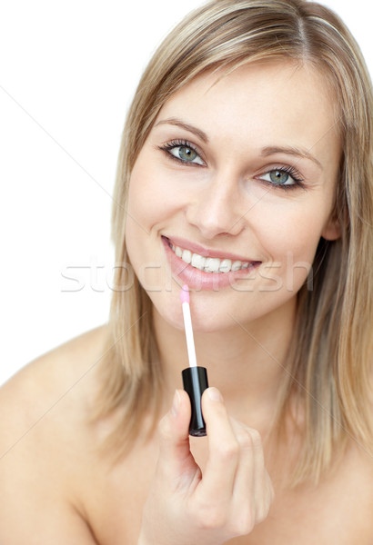 Femeie luciu alb zâmbet faţă Imagine de stoc © wavebreak_media