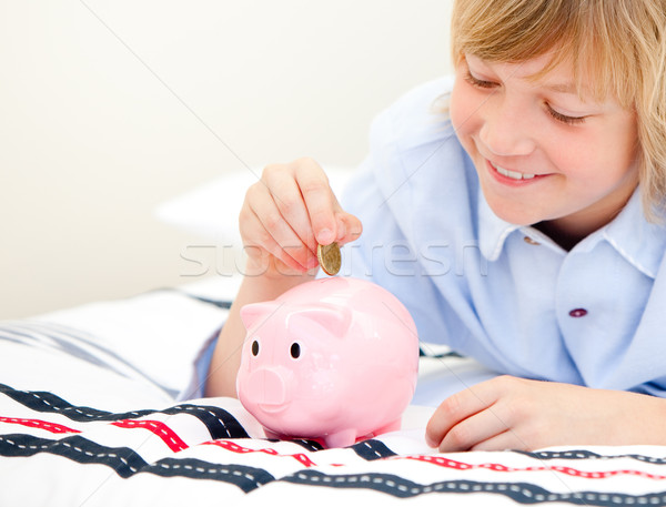 Aranyos fiú érme persely otthon gyerekek Stock fotó © wavebreak_media