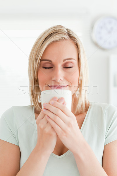 Foto stock: Mulher · cheiro · café · cozinha