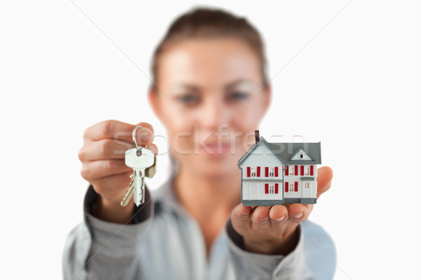 Miniature maison touches Homme agent immobilier blanche [[stock_photo]] © wavebreak_media