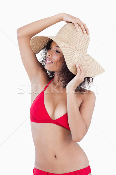 ストックフォト: 魅力のある女性 · 帽子 · 白 · 立って